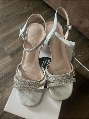 De Blossom Collection Silver Crystal Strappy Slingback Heels